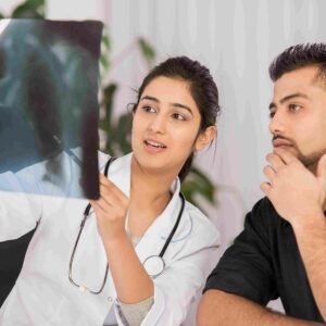 Doctor explaining chest X-ray